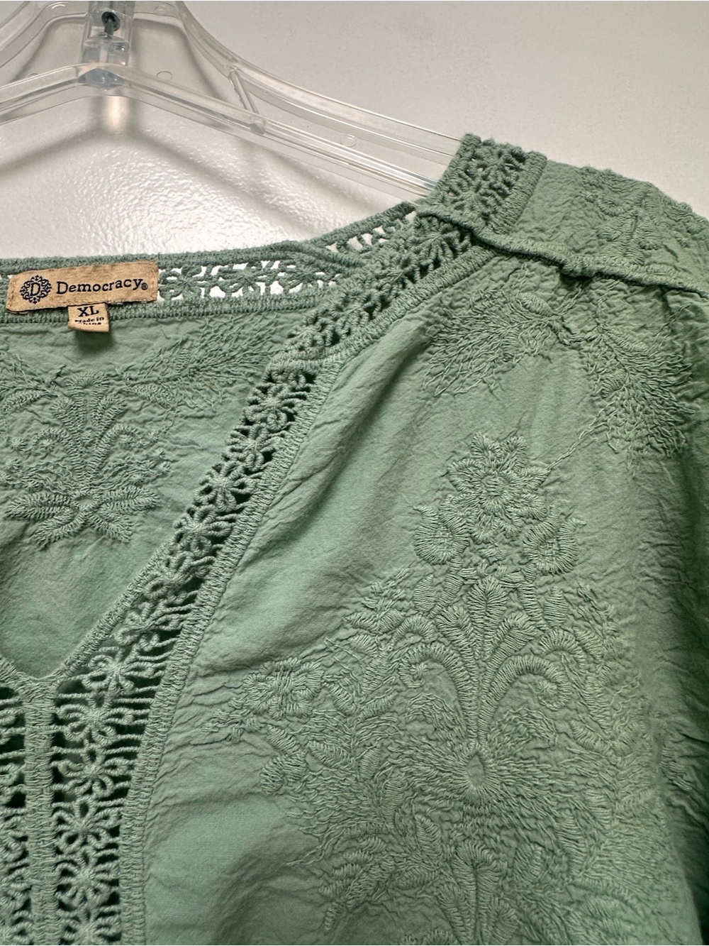 Democracy Sage Green Crochet-Trim Peasant Tunic - Picture 7 of 10